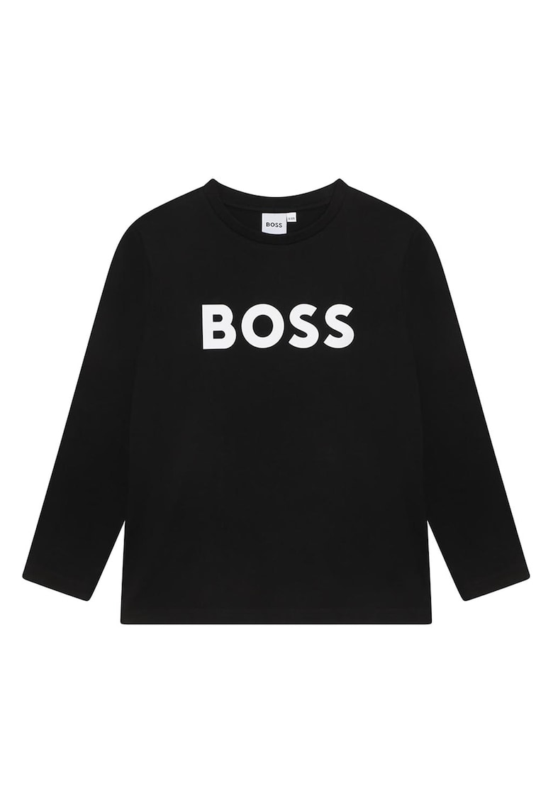 Bluza cu decolteu la baza gatului si imprimeu logo contrastant - Negru