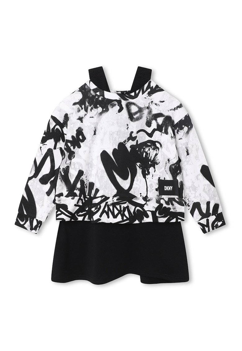Set de bluza cu imprimeu si rochie - 2 piese - Alb/Negru