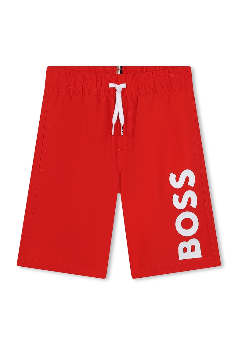 Pantaloni scurti de baie cu snur de ajustare in talie - Rosu/Alb