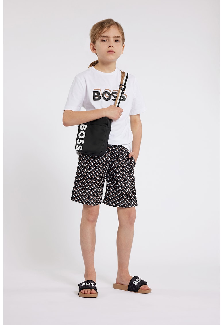 Pantaloni scurti de baie cu model - Alb/Negru/Maro nisip