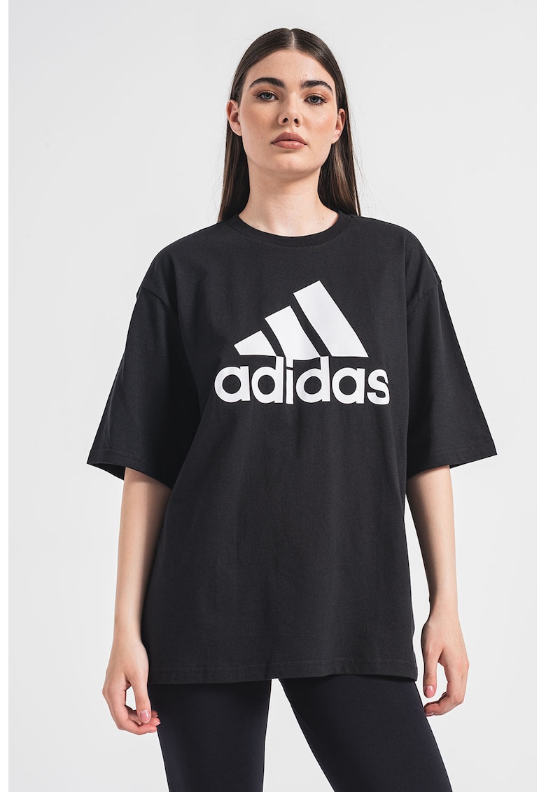 Tricou supradimensionat cu imprimeu logo Essentials - Alb/Negru