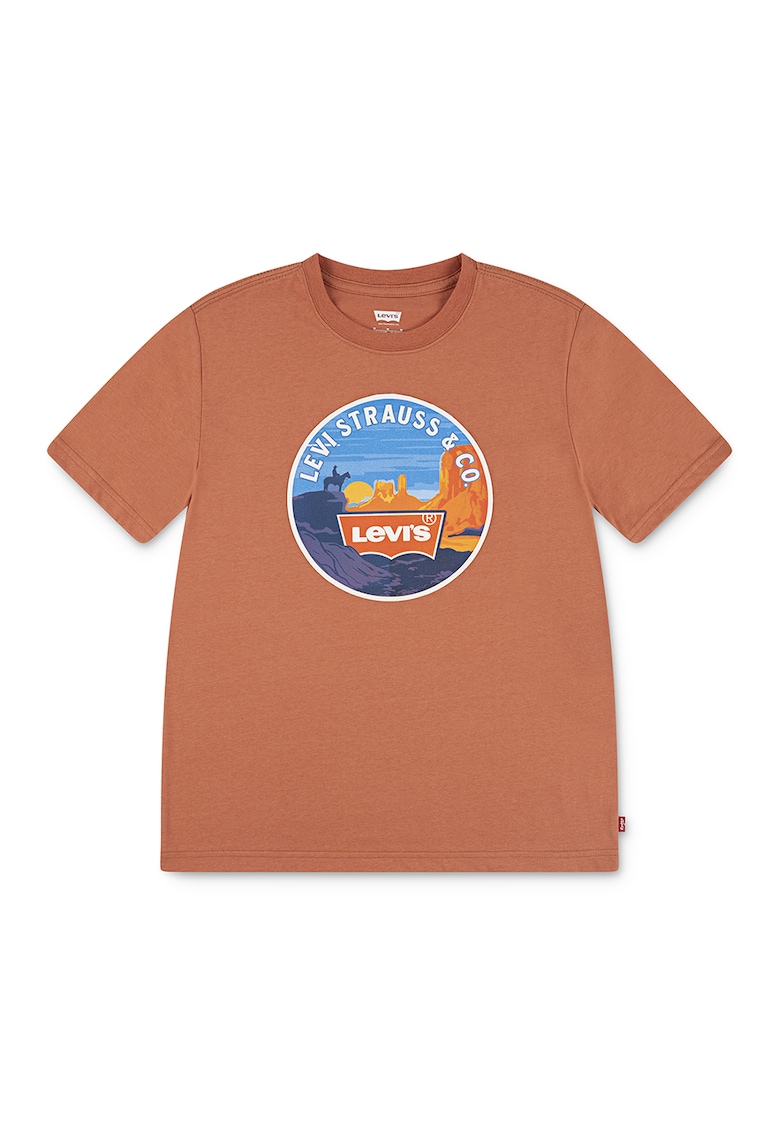 Oferte la Tricou cu decolteu la baza gatului si imprimeu logo - Portocaliu persan