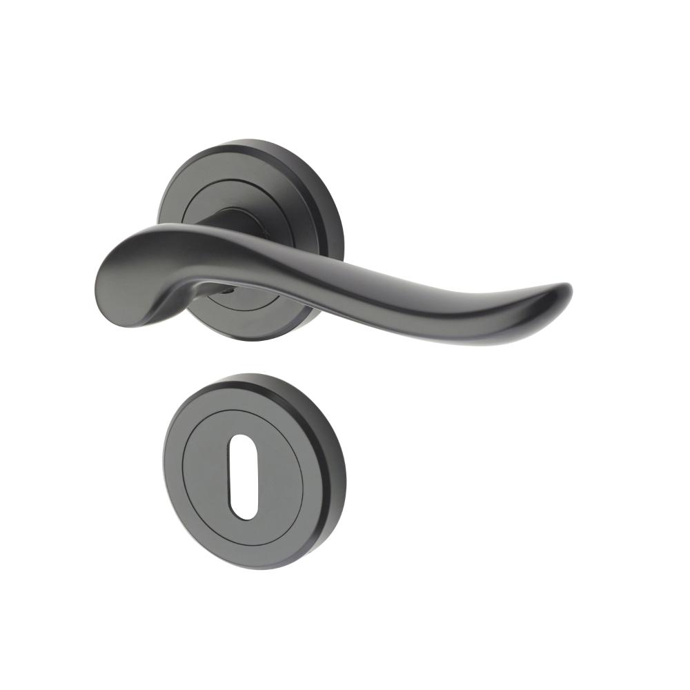 Maner usa interior cu rozeta rotunda Yale Eagle, zinc, negru mat, 121 x 23 x 62  mm