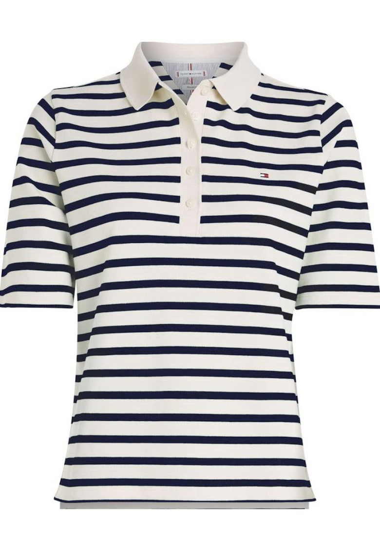 Tricou Polo dama -  Bumbac - Alb/Negru - Alb