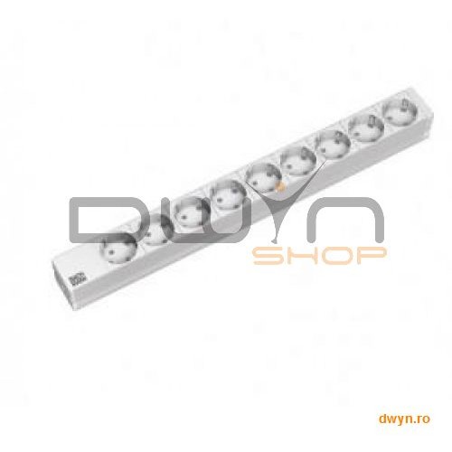 Bachmann, PDU 9 prize Schuko, 1U, impamantare, FARA intrerupator, 2 metri, RAL 7035, Aluminiu
