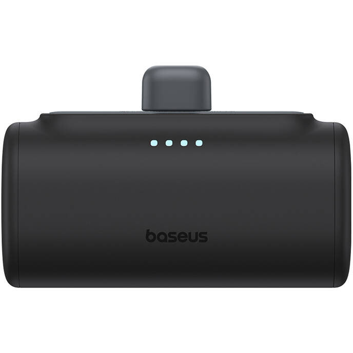 Acumulator extern OS Compact, 5000 mAh, USB, 20W, Cablu USB-C inclus, Conector Lightning integrat, Negru