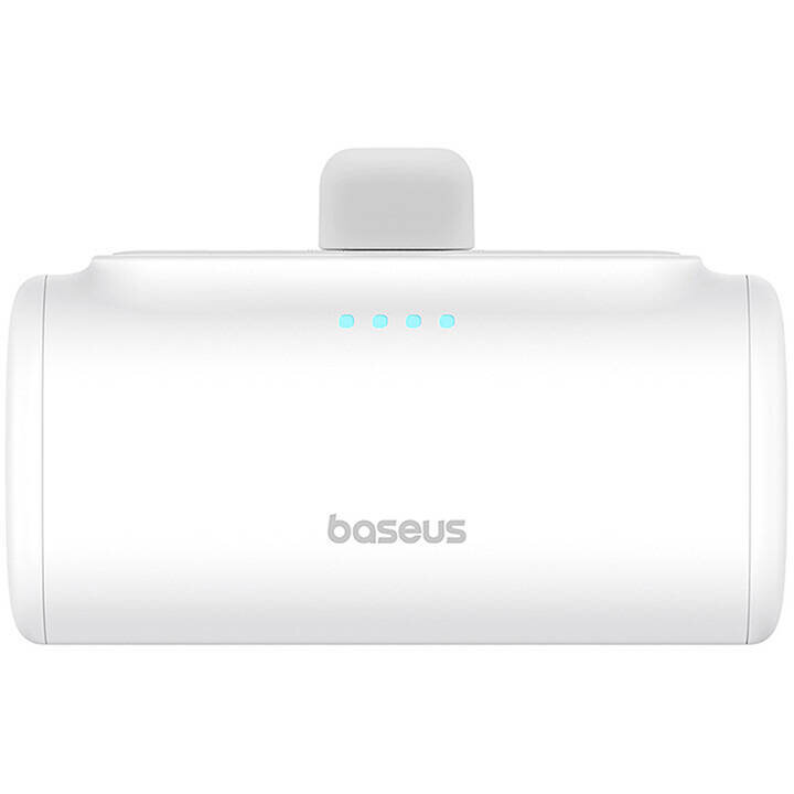 Acumulator extern OS Compact, 5000 mAh, USB, 20W, Cablu USB-C inclus, Conector Lightning integrat, Alb