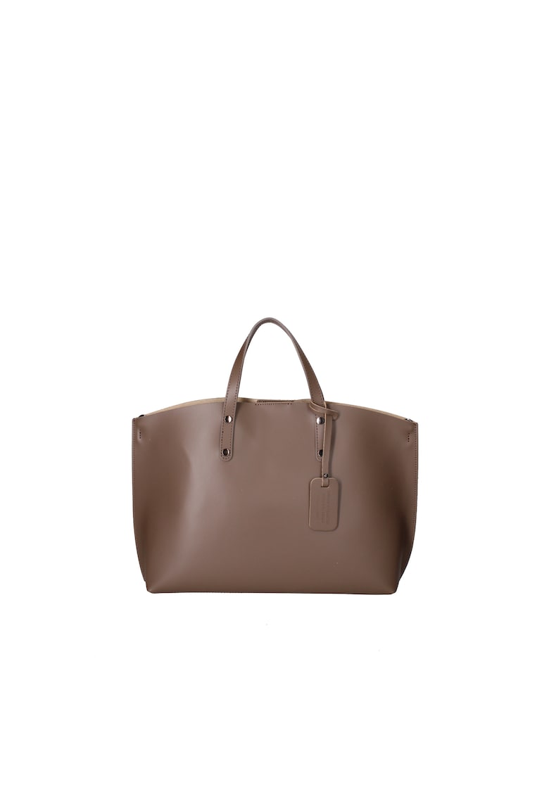 Geanta de piele cu bareta si etui interior detasabil - Maro taupe
