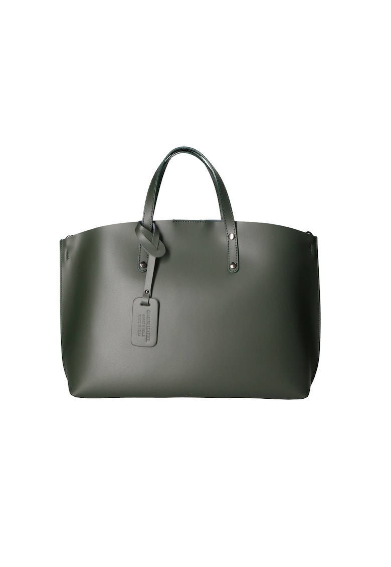 Geanta de piele cu bareta si etui interior detasabil - Verde padure