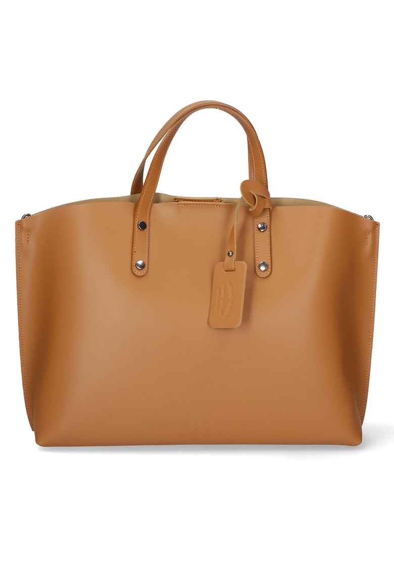 Geanta de piele cu bareta si etui interior detasabil - Caramel