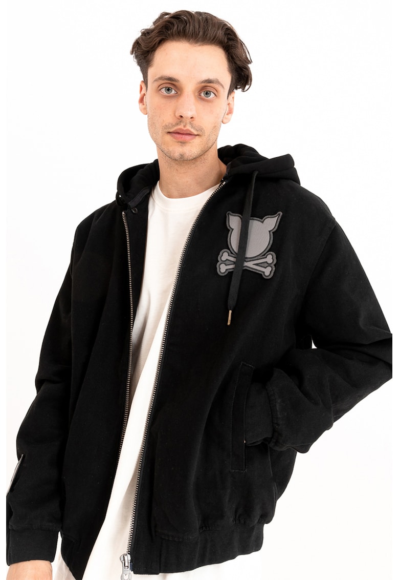 Jacheta bomber unisex cu gluga detasabila - Negru
