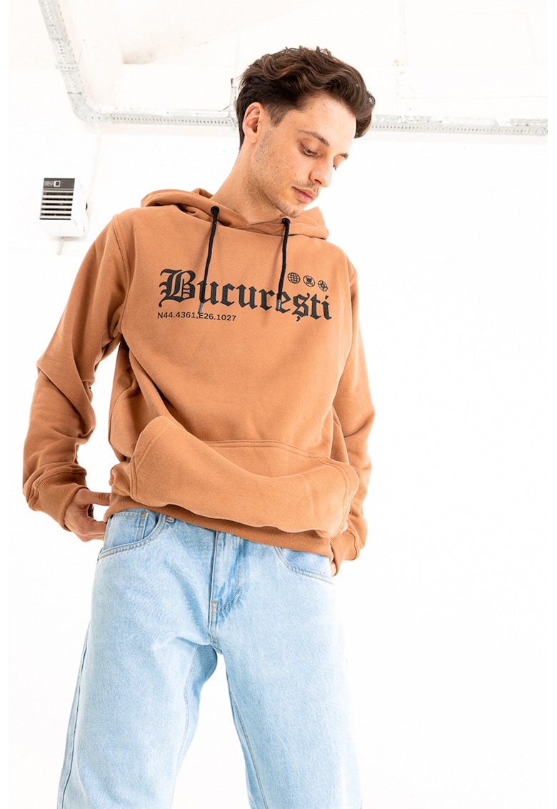 Hanorac unisex din amestec de bumbac cu text - Portocaliu persan