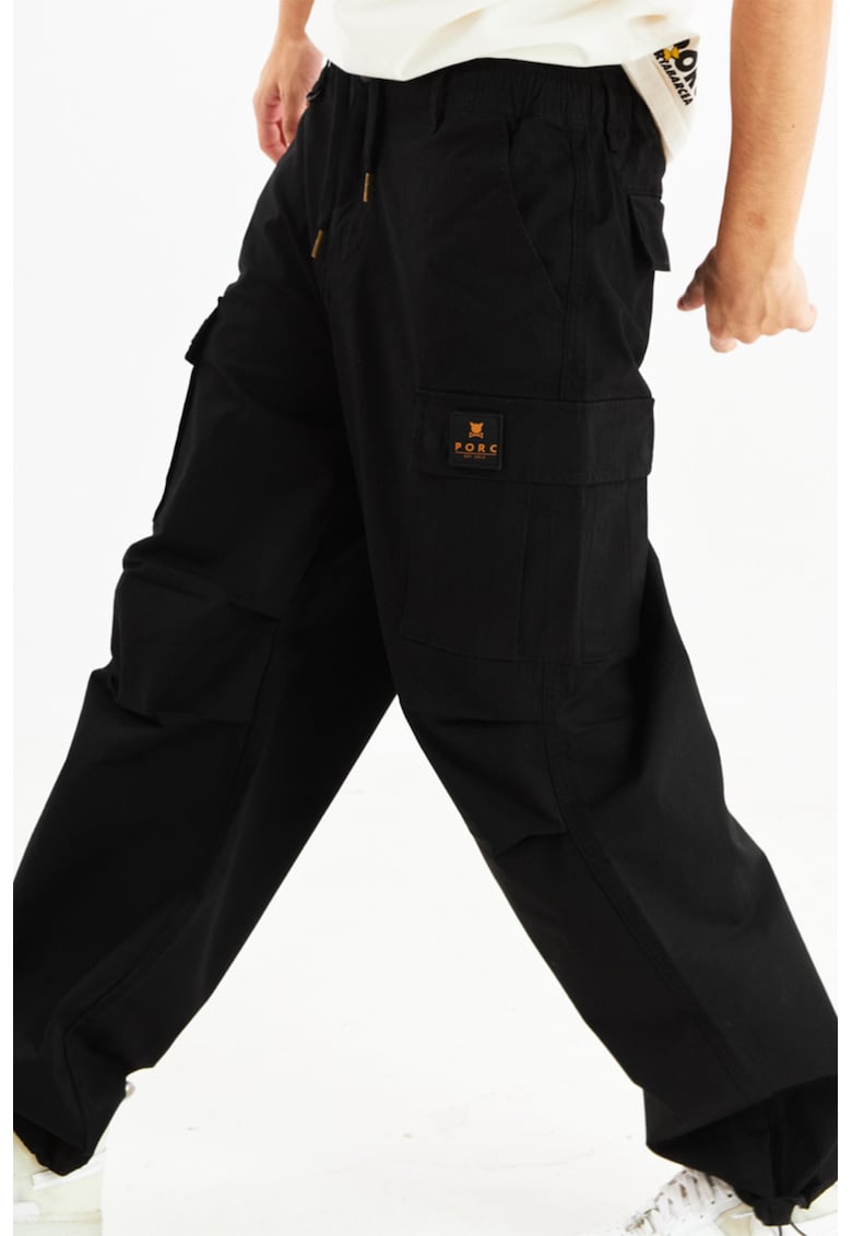 Pantaloni cargo unisex cu logo - Negru