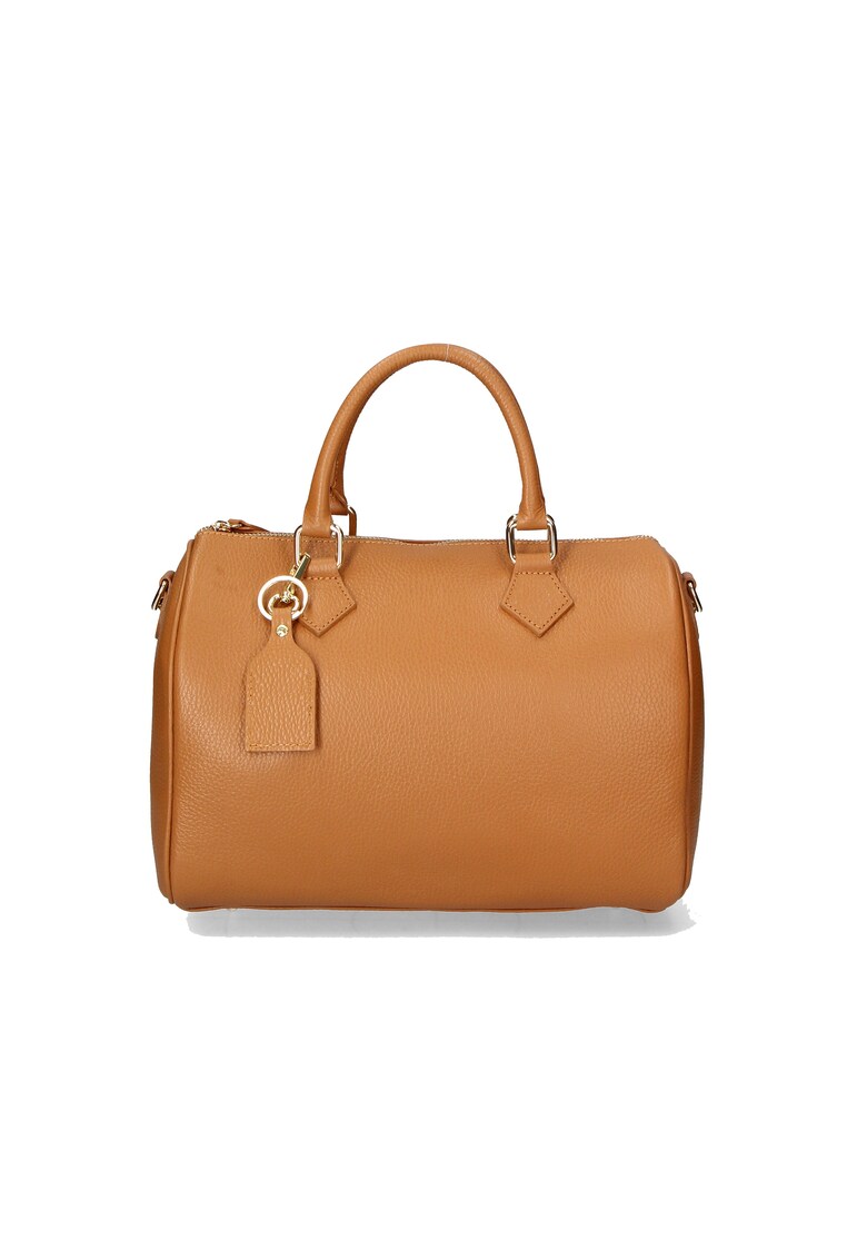 Geanta bowler de piele cu bareta detasabila - Caramel