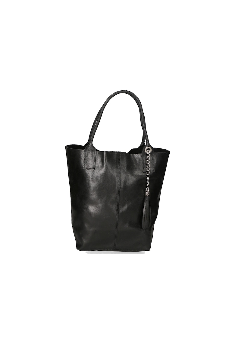 Geanta shopper din piele cu accesoriu cu franjuri - Negru