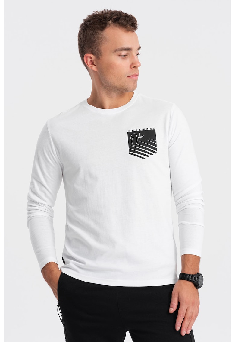 Bluza de bumbac cu decolteu la baza gatului - Alb/Negru