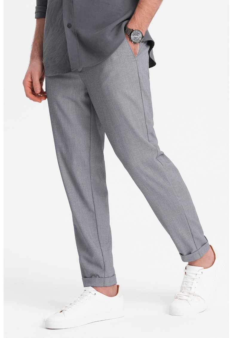 Pantaloni chino cu buzunare oblice - Gri melange