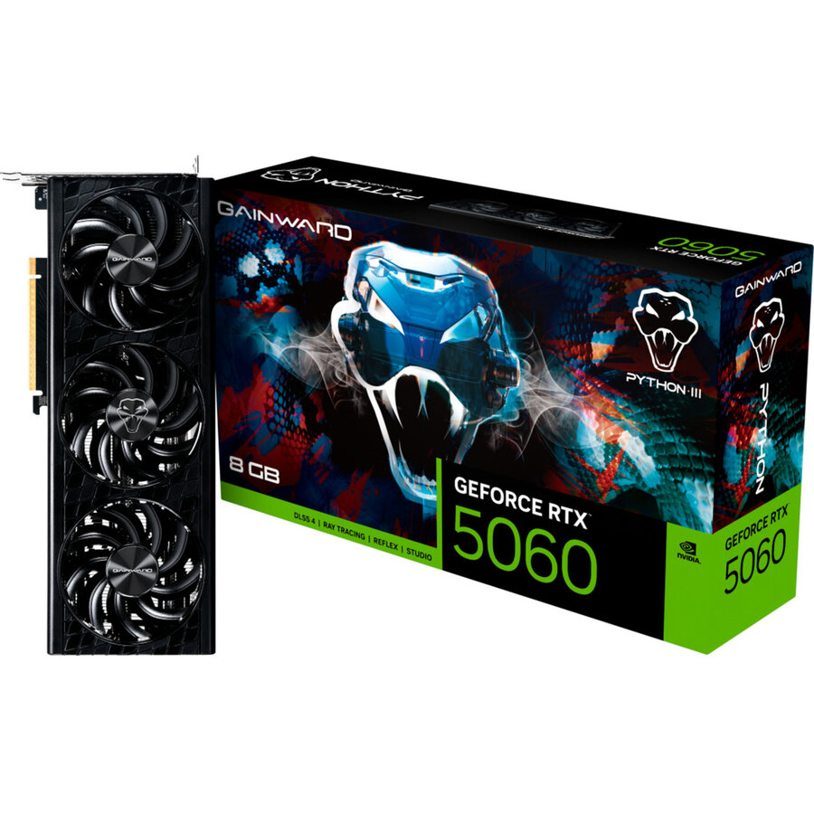 Placa video GeForce RTX 5060 Python III 8GB OC, graphics card DLSS 4, 3x DisplayPort, 1x HDMI 2.1