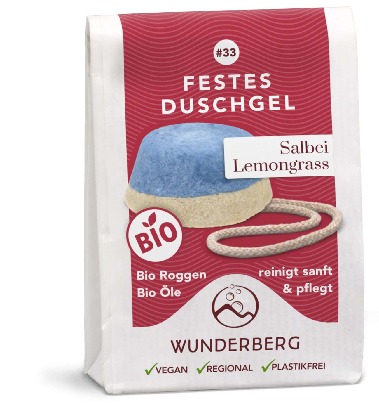 Gel de dus solid bio cu salvie si lemongrass, 80g Wunderberg
