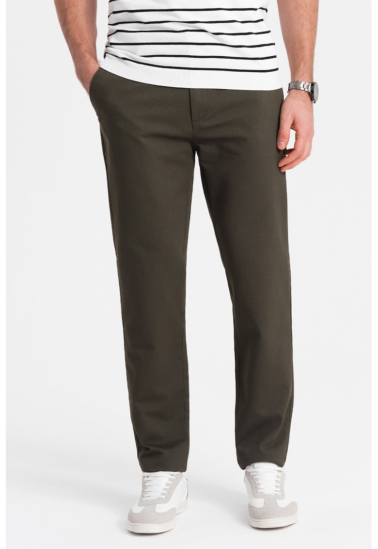 Pantaloni chino cu aspect texturat - Kaki