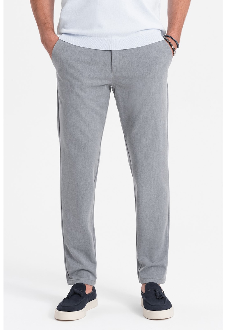 Pantaloni drepti - Gri deschis melange