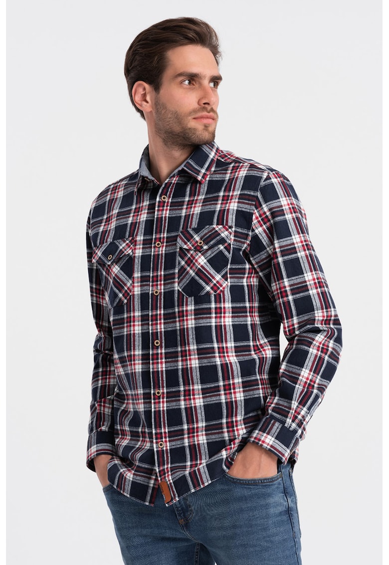 Camasa din flanel in carouri - Rosu/Alb/Bleumarin