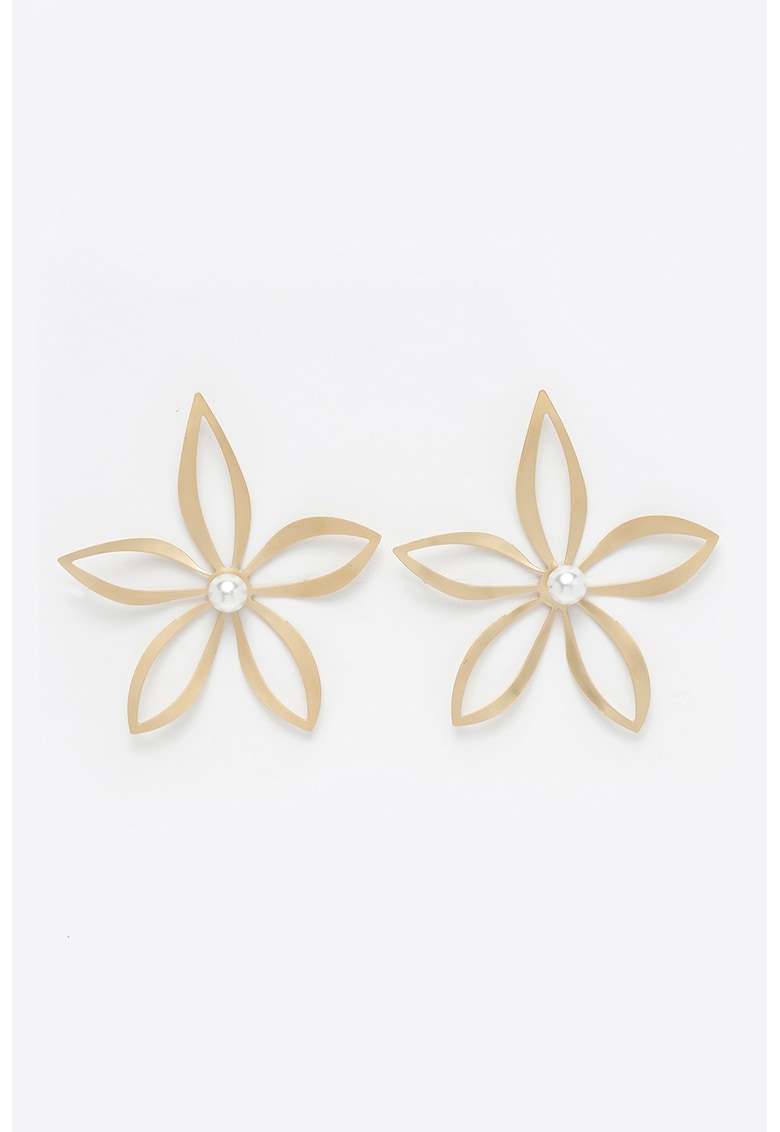 Cercei supradimensionati cu design floral - Alb/Auriu