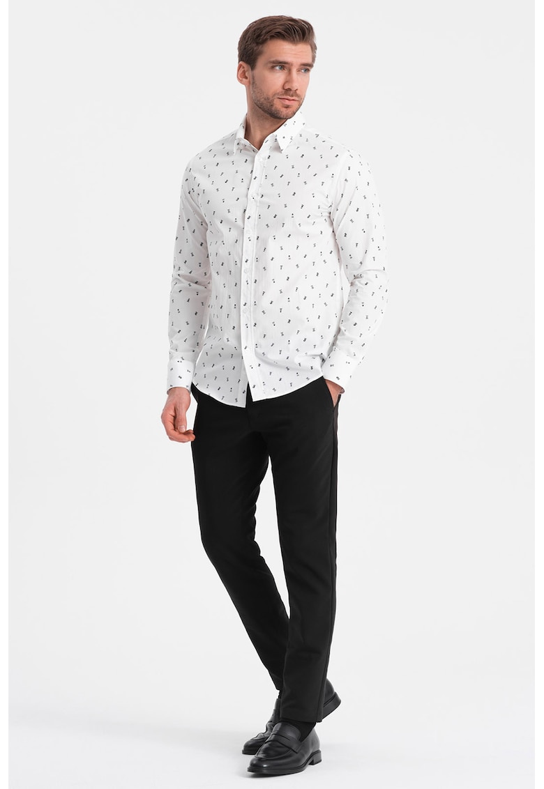 Camasa slim fit cu model - Alb/Negru