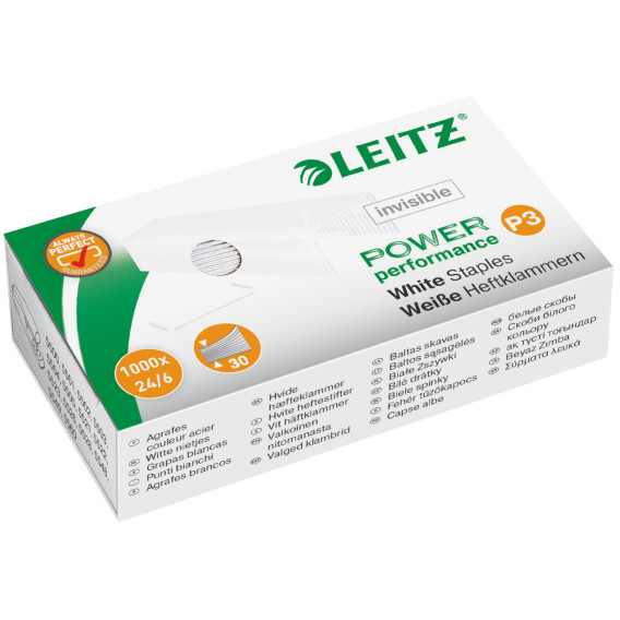 Capse tip 24/6, LEITZ Power Performance - 1000/cutie - albe