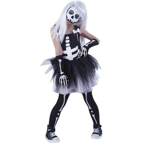 Costum de Carnaval Scheletina Poliester +3ani Alb/Negru