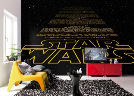 Fototapet Komar pentru copii  model Disney  Star Wars Intro  hartie  semilavabil  cod 8-487  galben/negru  368 x 254 cm 8 piese