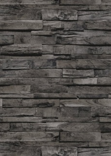 Tapet Komar  Imitations 2  model imitație lemn cu efect 3D  lavabil  gri/negru  cod 10181-15   0.53m x 10m  50 mp/rola