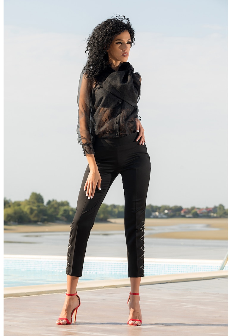 Bluza transparenta cu mansete cu margele