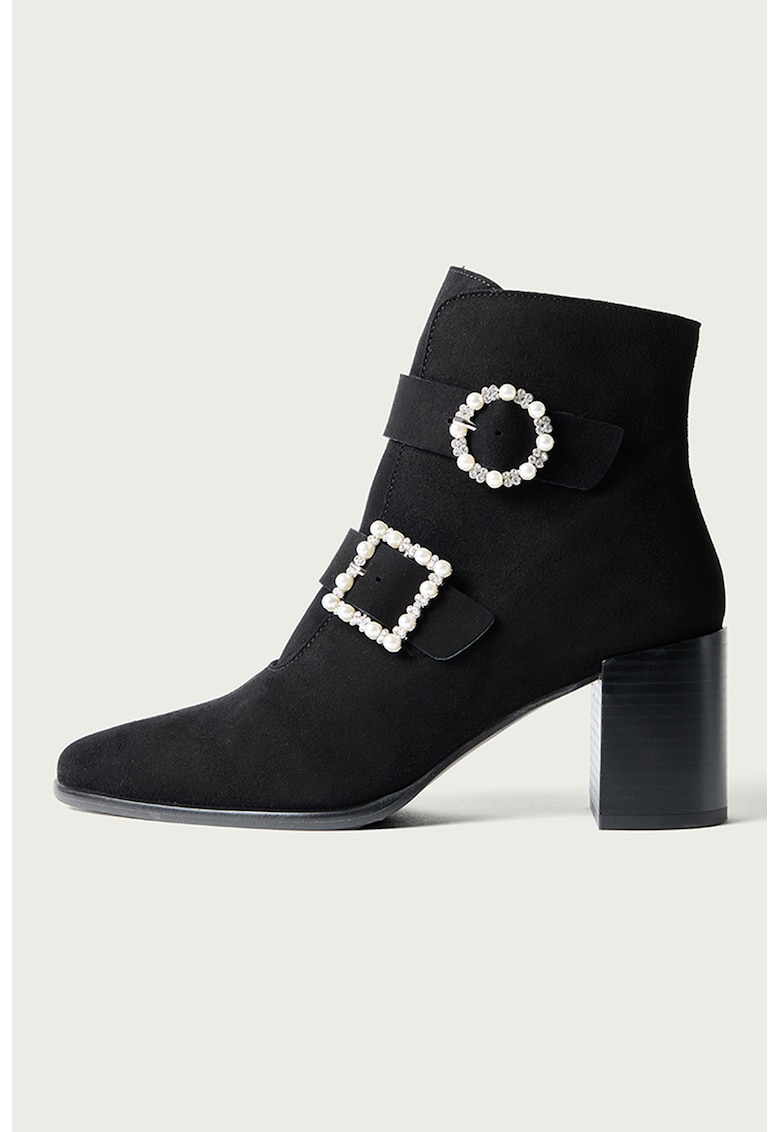 Botine din piele intoarsa Daphne - Negru