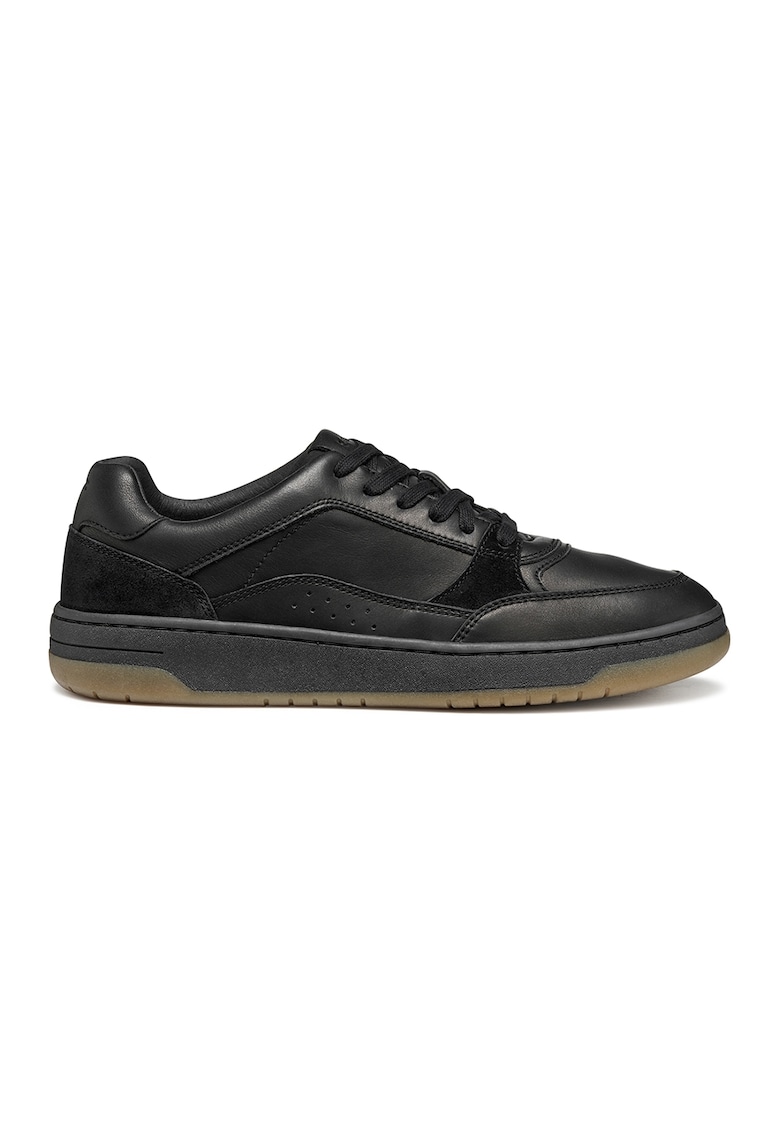 Oferte la Pantofi sport de piele si piele intoarsa cu talpa plata si insertii textile - Negru