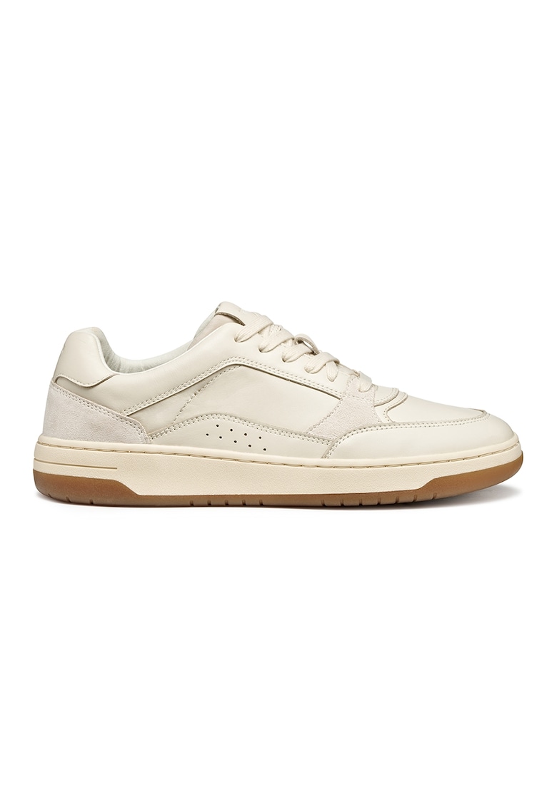 Oferte la Pantofi sport de piele si piele intoarsa cu talpa plata si insertii textile - Alb fildes