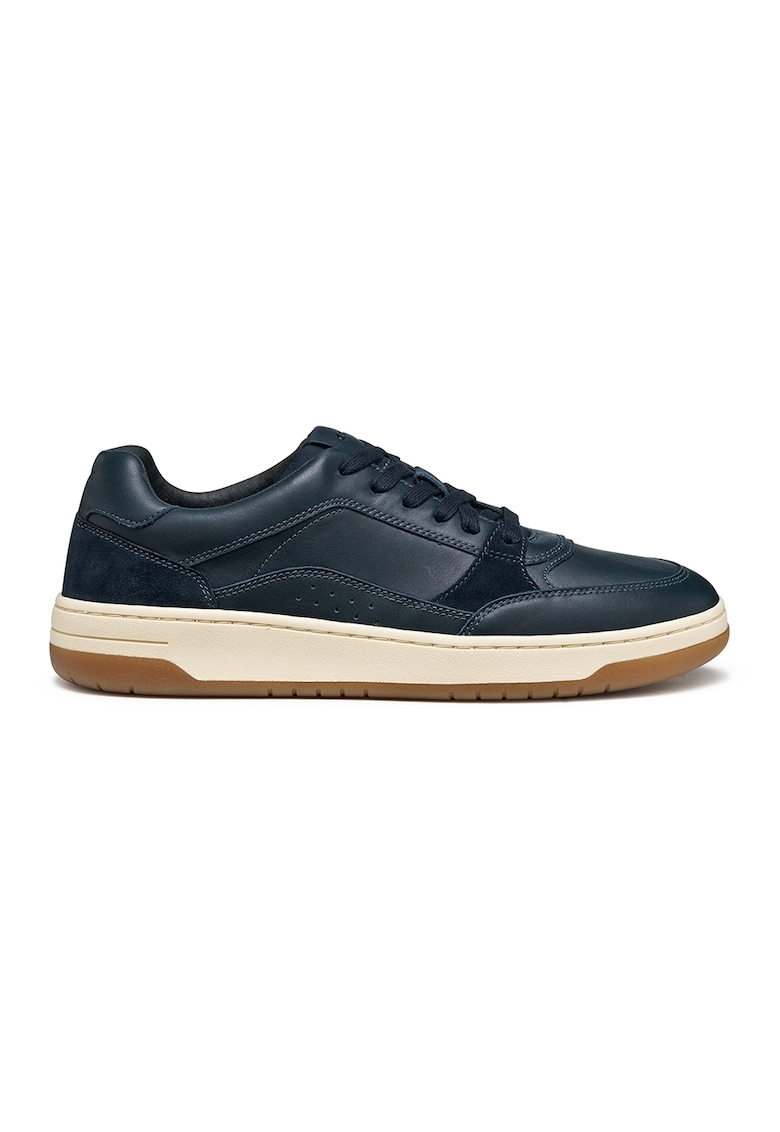 Oferte la Pantofi sport de piele si piele intoarsa cu talpa plata si insertii textile - Albastru petrol