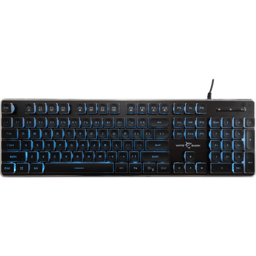 Tastatura Gaming cu Fir TACHI USB 2.0 Layout US ILuminare Ice Blue LED Negru