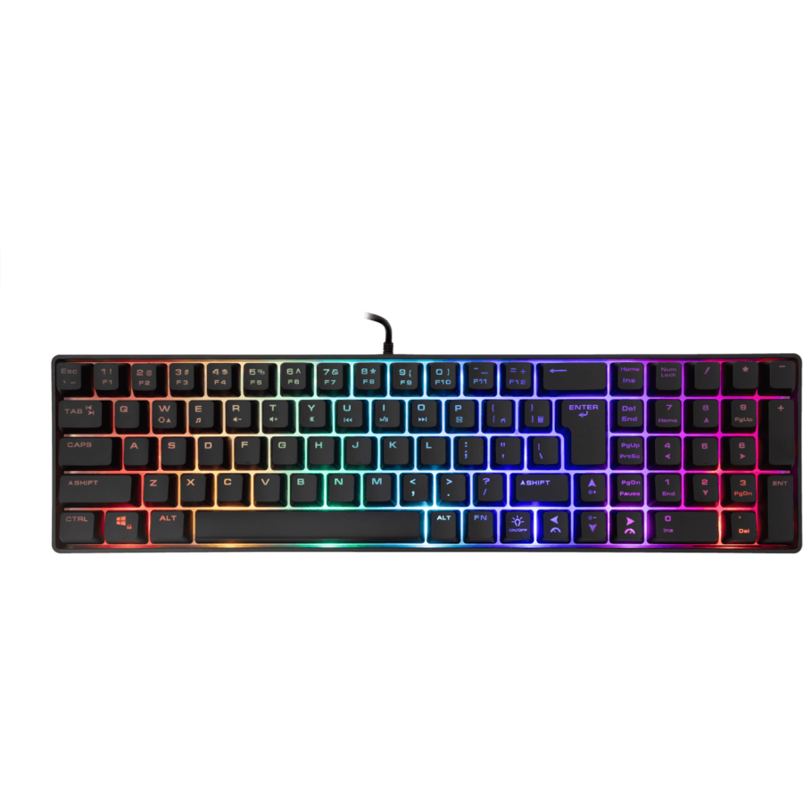 Tastatura Gaming cu Fir GLADIUS Layout US Iluminare Rainbow Wave Negru