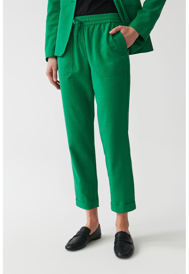 Pantaloni crop cu snur Sudiki - Verde aquamarin