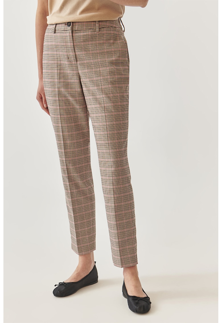 Pantaloni crop cu model in carouri - Negru/Maro deschis/Violet tyrian