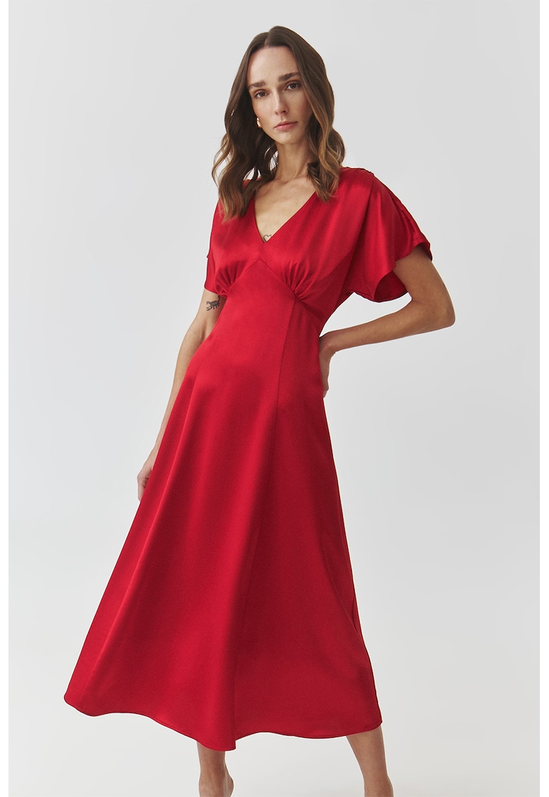 Rochie din satin cu croiala empire - Rosu