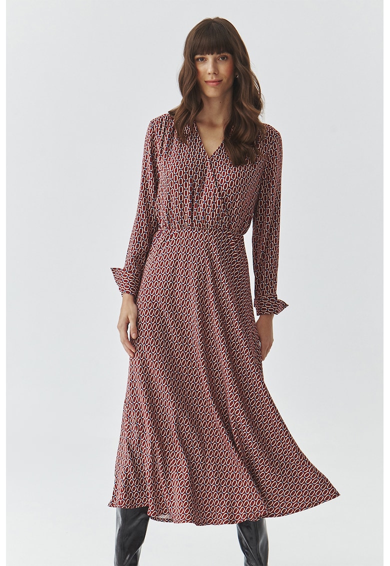 Rochie cu model si decolteu in V - Visiniu/Bej/Albastru