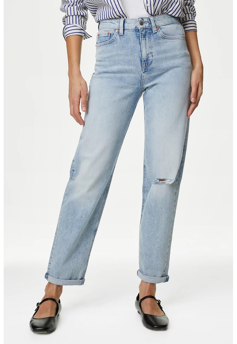 Blugi crop boyfriend - Albastru glaciar