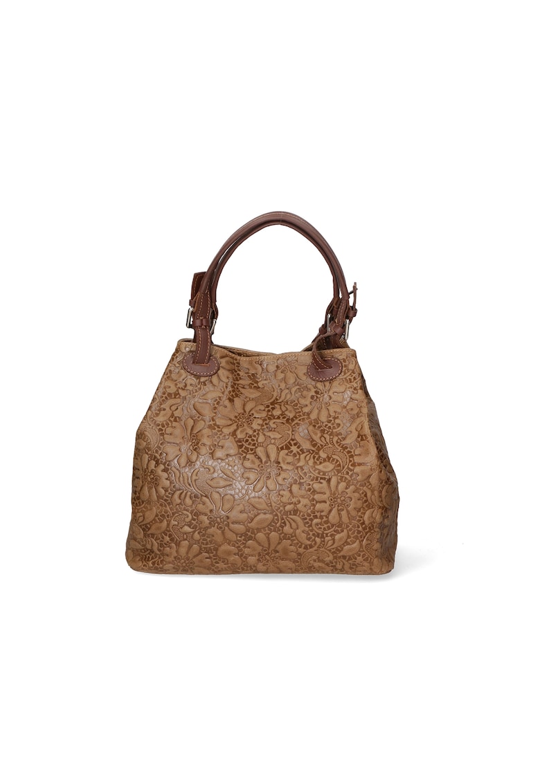 Geanta hobo cu model floral in relief - Maro taupe
