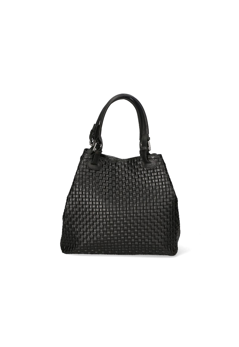 Geanta hobo din piele cu aspect tesut - Negru