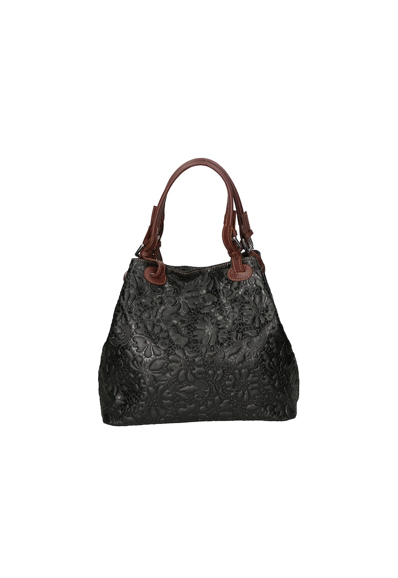 Geanta hobo cu model floral in relief - Negru