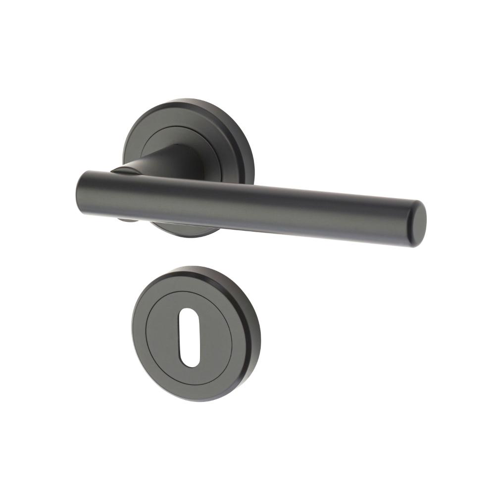 Set maner cu rozeta Kestral Yale, aliaj zinc, negru mat, 65 mm