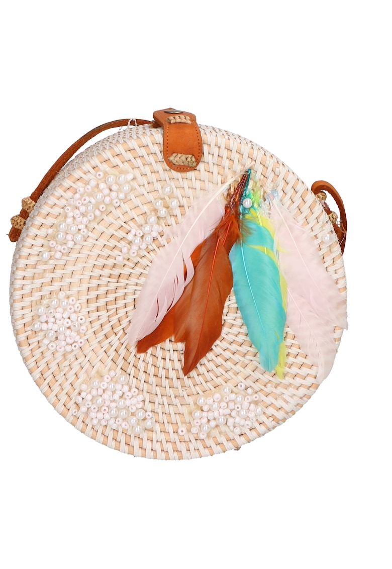 Geanta crossbody din paie - Alb/Turcoaz/Bej