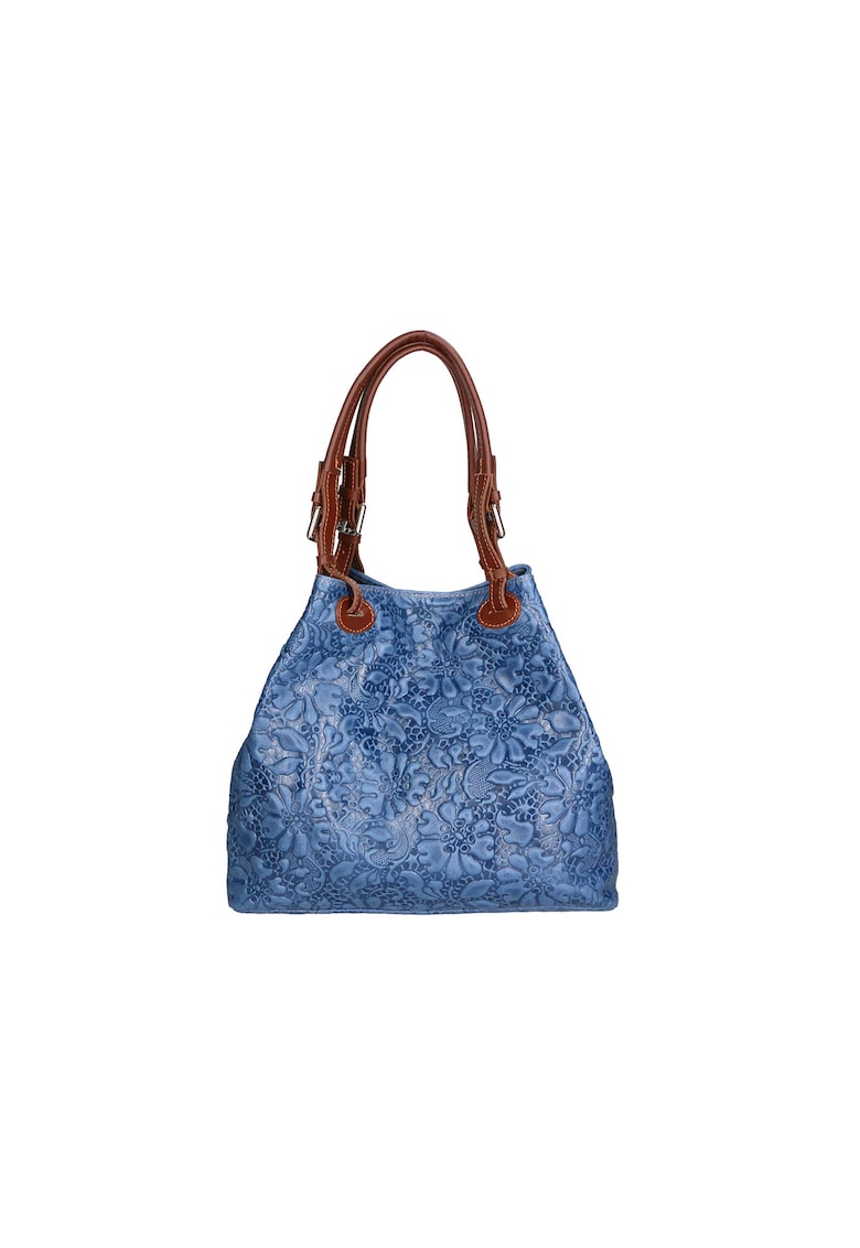 Geanta hobo cu model floral in relief - Albastru